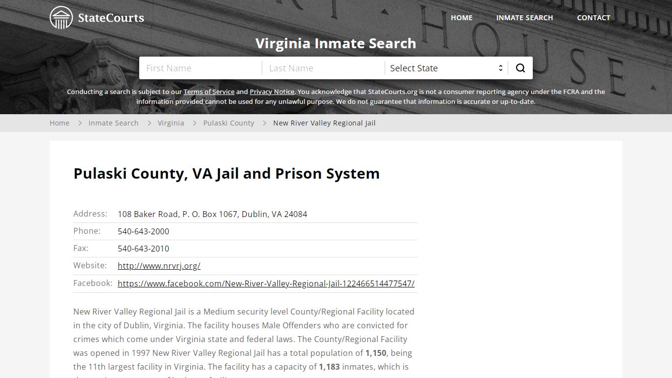 New River Valley Regional Jail Inmate Records Search ...